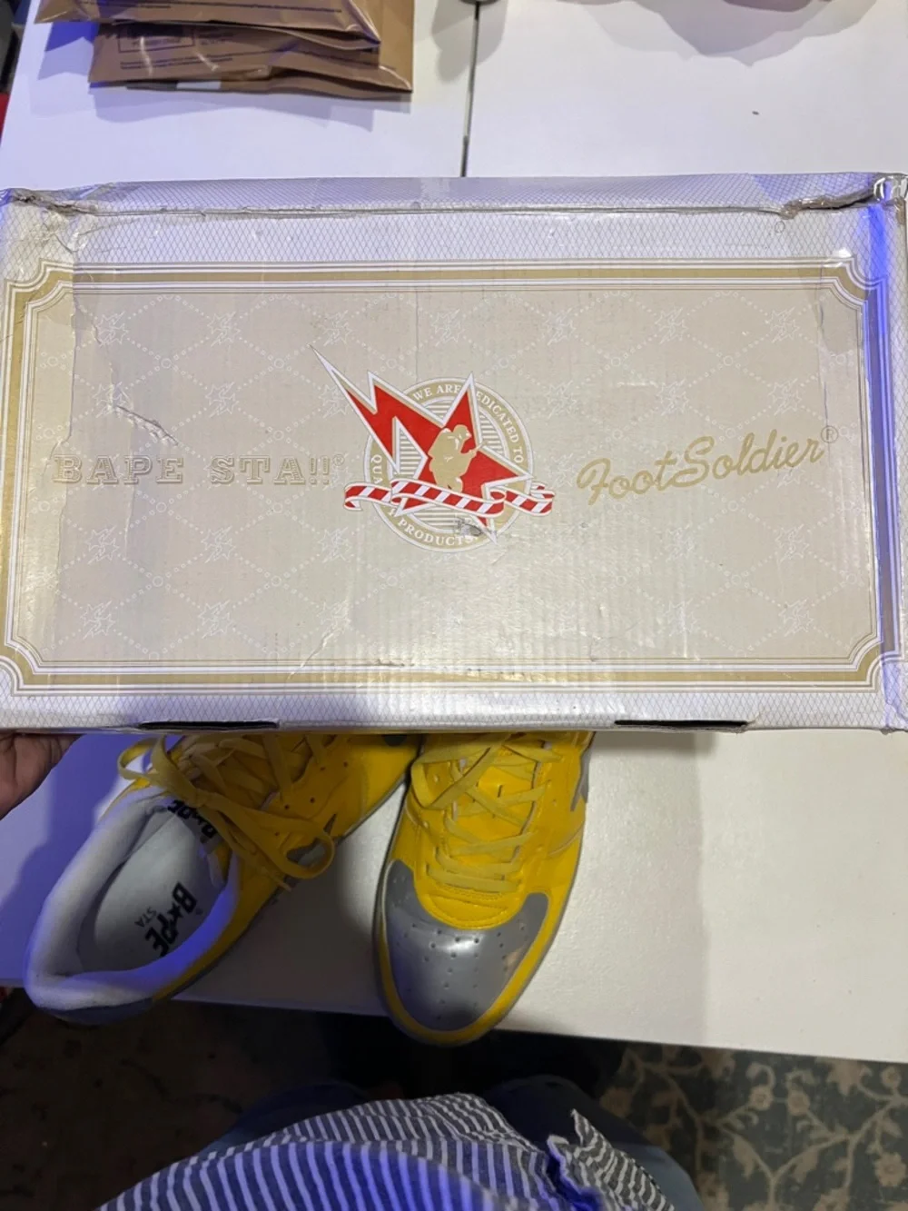 A Bathing Ape Bapesta FS 001 Low in a yellow and grey colorway size 12